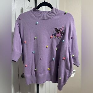 Disney Purple Sweater with Colorful Pom-Poms
